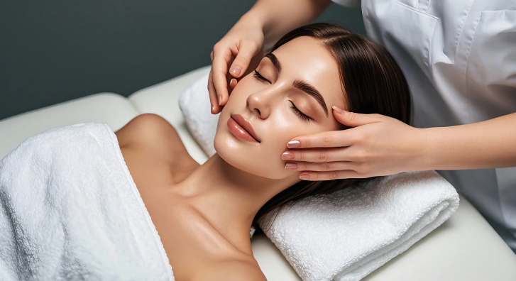 Client receiving a relaxing facial during her first visit at Roses & Wallflowers Esthetics